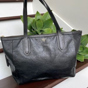 Fossil Genuine Leather handbag briefcase messenger bag purse black